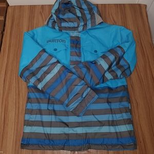 Burton Snowboard  Skiing Jacket W/Hood Youth XL US18 Light Blue Striped Boys